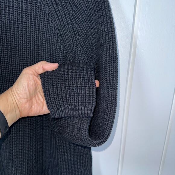 Quince Fisherman Sweater Women's Small Black Organic Cotton Crew Neck Bulky Knit - Picture 4 of 7